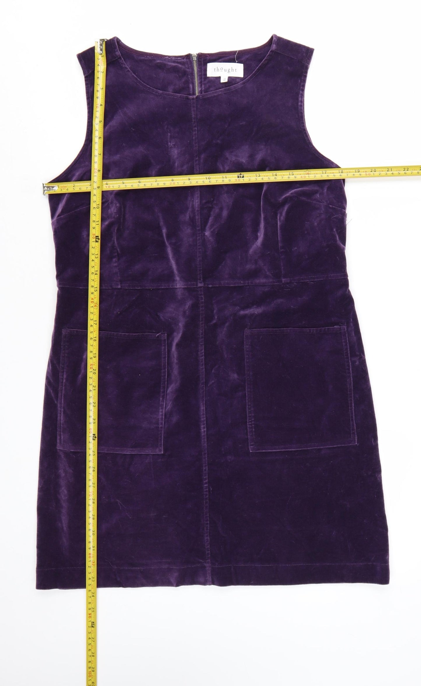 Thought Women's Purple Velvet Sleeveless Pinafore Dress Size 12