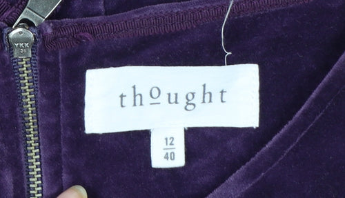 Thought Women's Purple Velvet Sleeveless Pinafore Dress Size 12