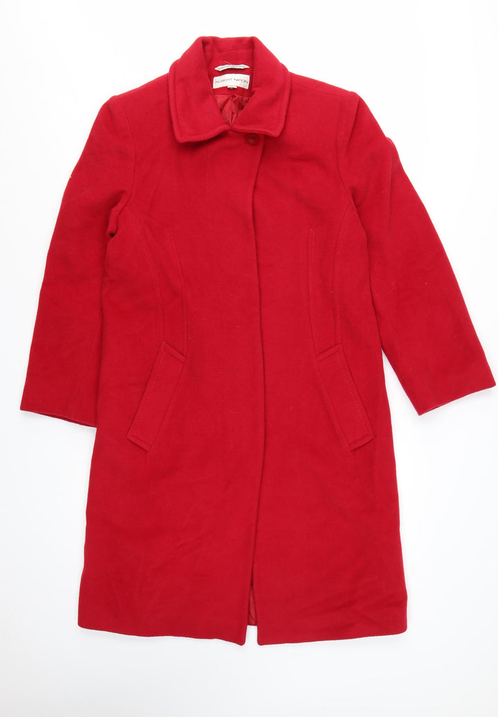 Albert Nipon Women's Red Wool Angora Cashmere Long Overcoat Size 12