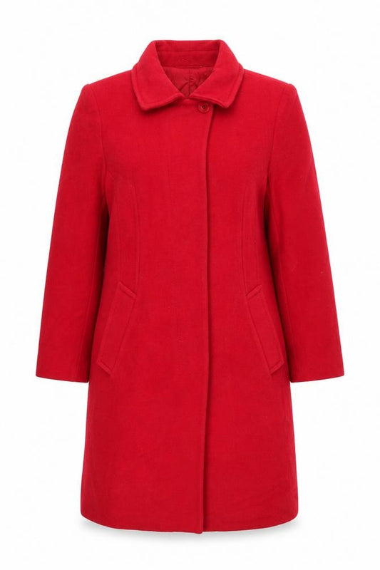 Front view of Albert Nipon Women's Red Wool Angora Cashmere Long Overcoat, size 12