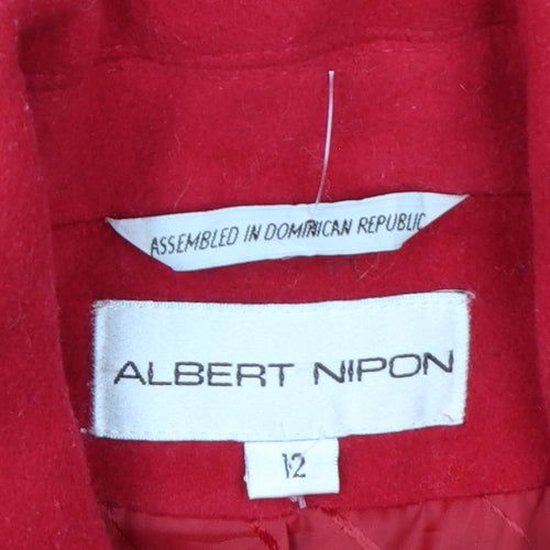 Albert Nipon Women's Red Wool Angora Cashmere Long Overcoat Size 12