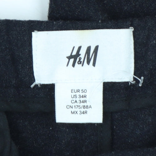 H&M Men's Black Wool Blend Slim Fit Tapered Trousers Size L 34 in