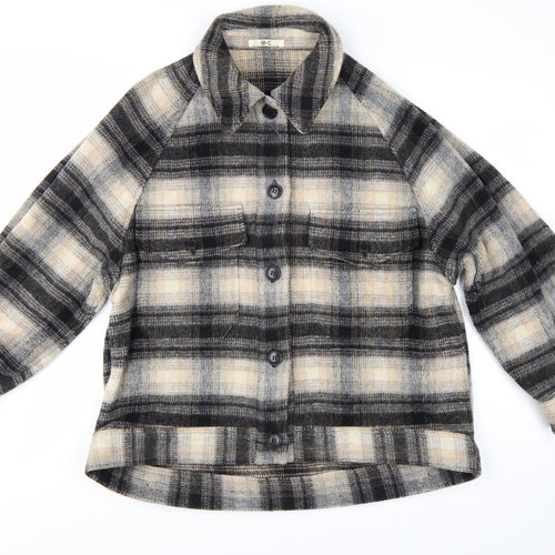 Uniqlo Women’s Beige Check Wool Blend Shacket Jacket XS Relaxed Fit