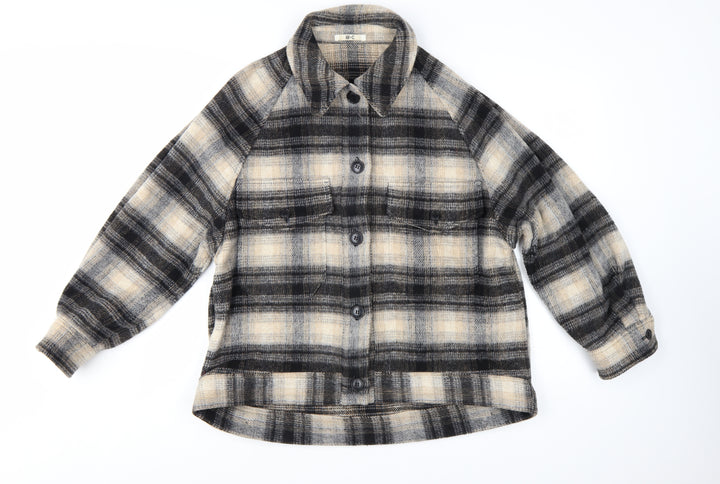 Uniqlo Women’s Beige Check Wool Blend Shacket Jacket XS Relaxed Fit