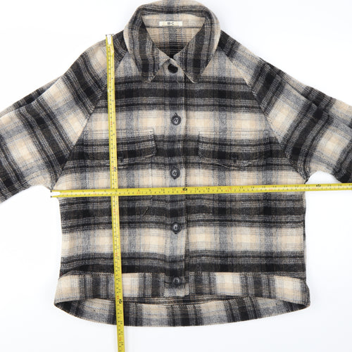 Uniqlo Women’s Beige Check Wool Blend Shacket Jacket XS Relaxed Fit