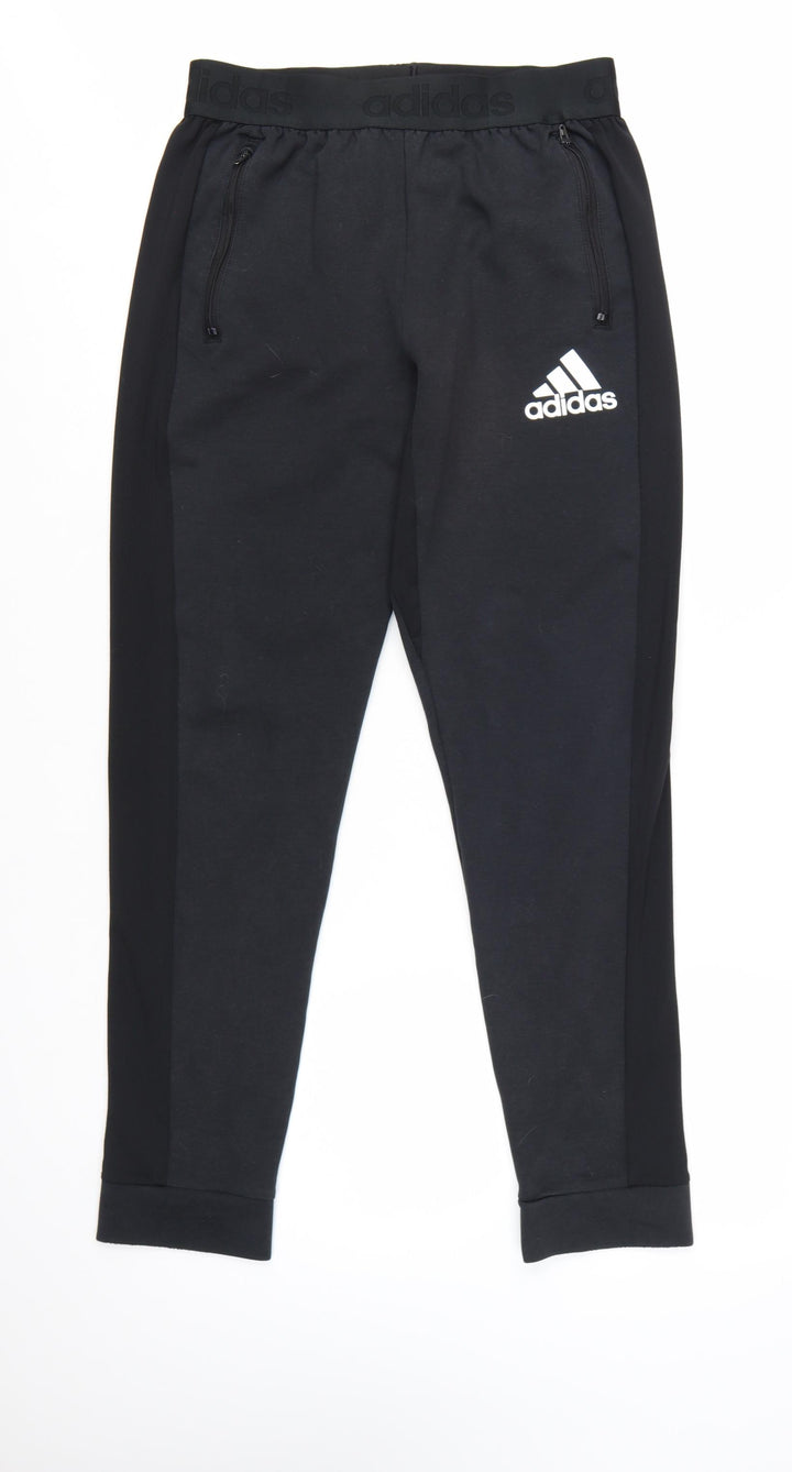 Adidas Men Black Slim Fit Joggers Tapered Casual Trousers M