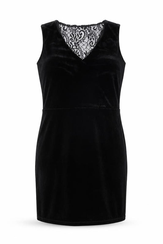 Front view of ESPRIT Women’s Black Velvet Lace V-Neck Bodycon Dress XL