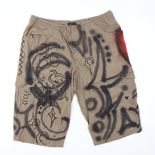 Bexleys Men’s Beige Cargo Shorts 29in Artistic Graffiti Cotton