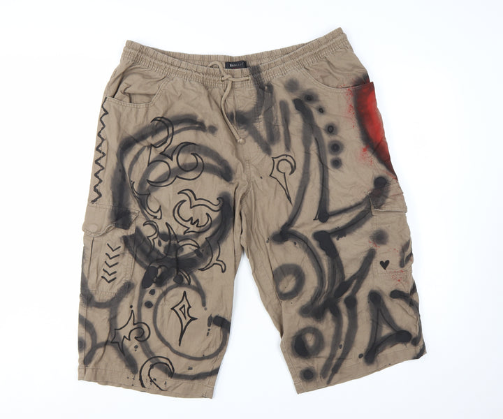 Bexleys Men’s Beige Cargo Shorts 29in Artistic Graffiti Cotton
