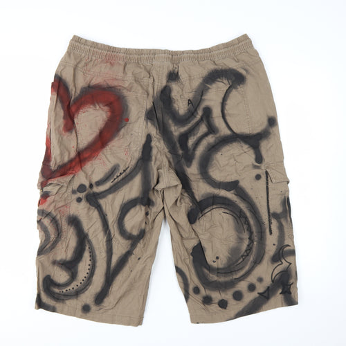 Bexleys Men’s Beige Cargo Shorts 29in Artistic Graffiti Cotton