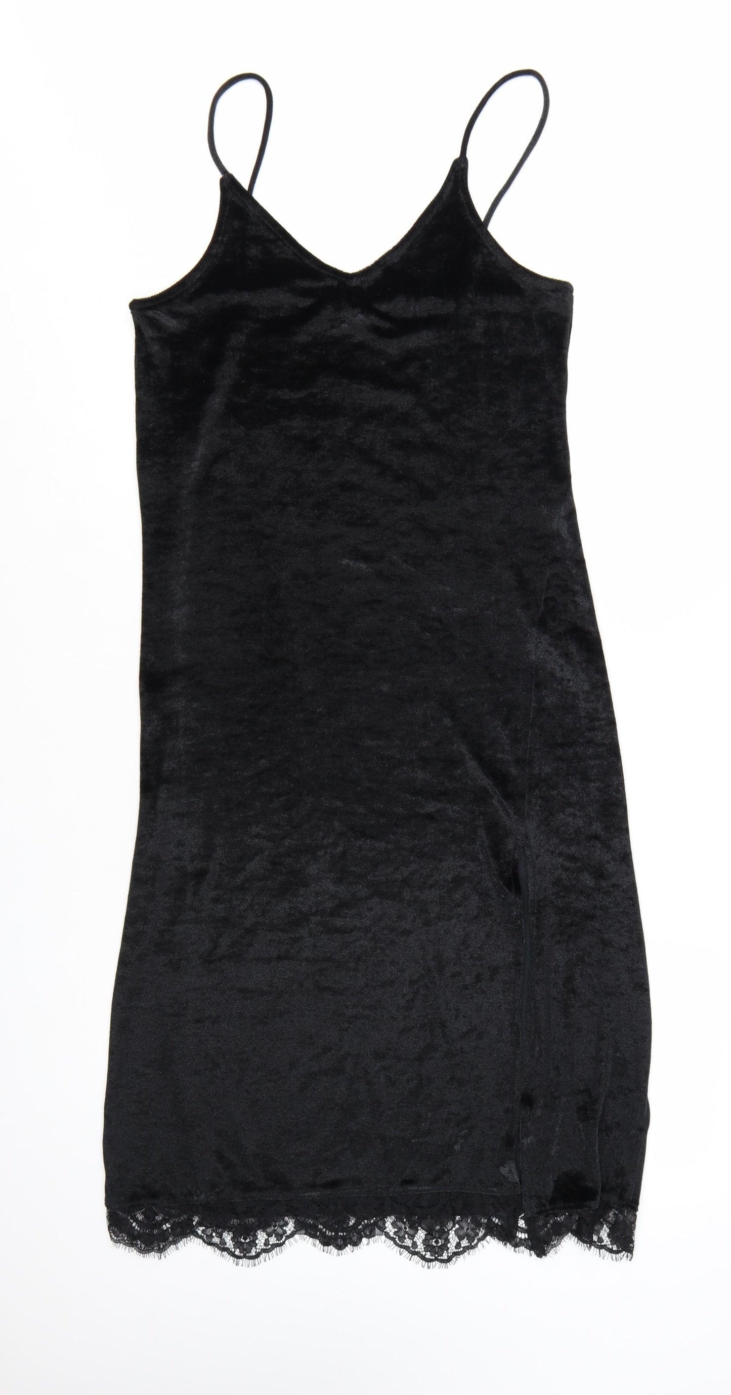H&M Divided Women Black Size 12 Velvet Lace Slip Dress