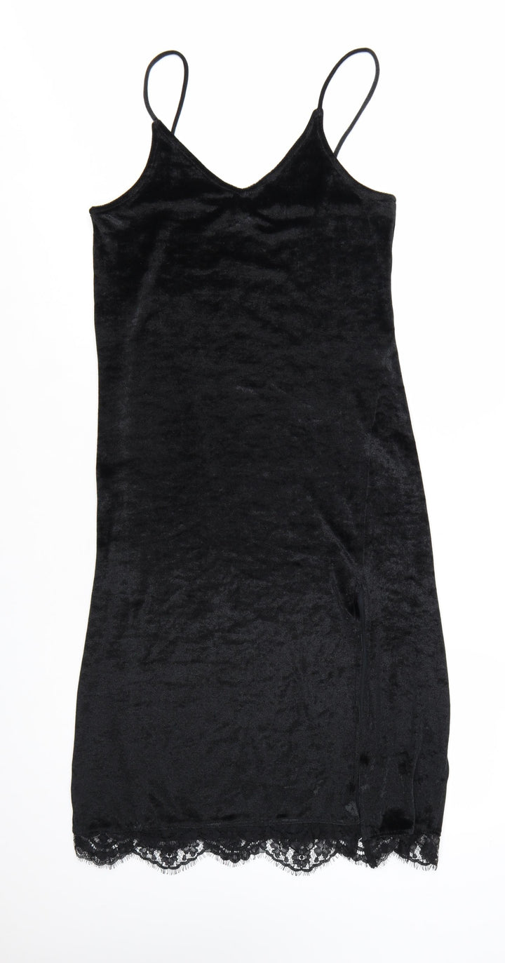 H&M Divided Women Black Size 12 Velvet Lace Slip Dress