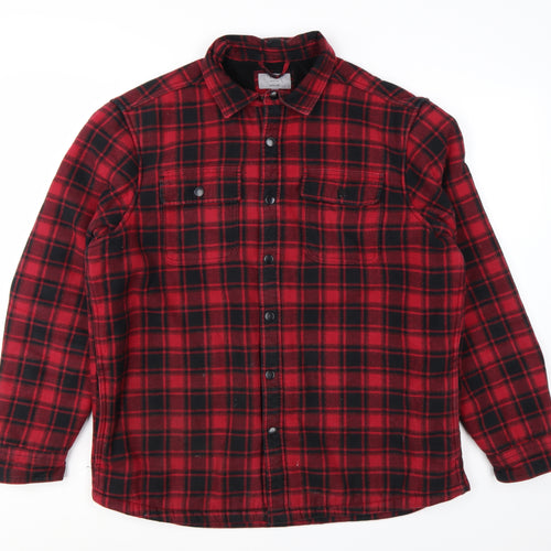 Marks and Spencer Men's Red Check Flannel Jacket Size L