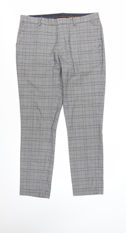Taylor & Wright Men's Grey Check Slim Fit Dress Trousers 34R