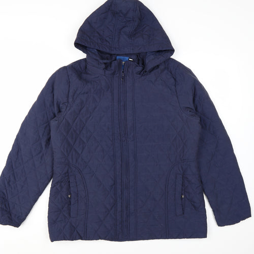 Cotton Traders Women Blue Quilted Hooded Jacket Size 16