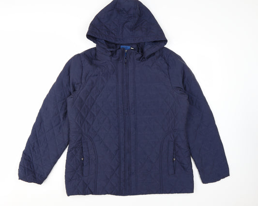 Cotton Traders Women Blue Quilted Hooded Jacket Size 16