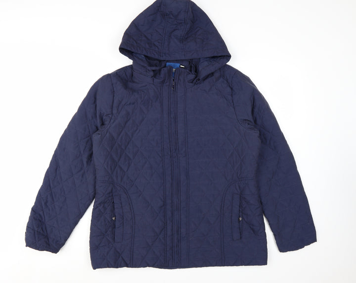 Cotton Traders Women Blue Quilted Hooded Jacket Size 16