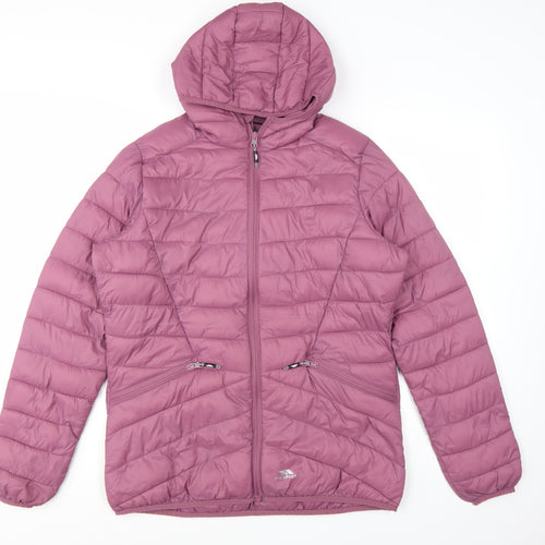 Trespass Women's Pink Hooded Puffer Jacket Size 14 L Lightweight