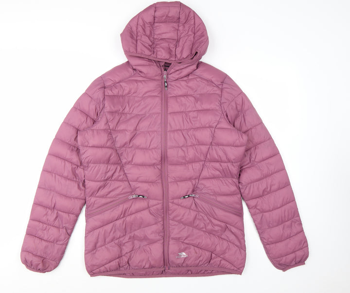 Trespass Women's Pink Hooded Puffer Jacket Size 14 L Lightweight