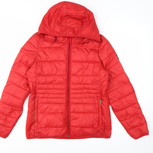 Abercrombie & Fitch Womens Red Hooded Puffer Jacket M Wind Resistant
