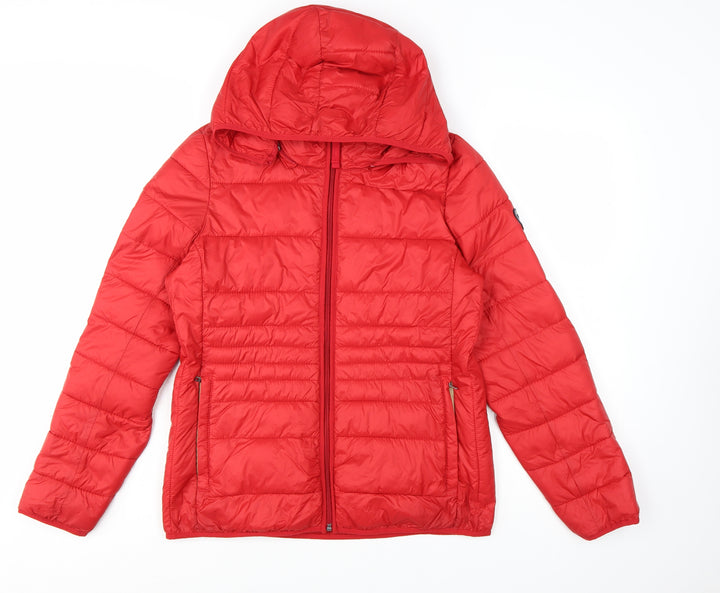 Abercrombie & Fitch Womens Red Hooded Puffer Jacket M Wind Resistant