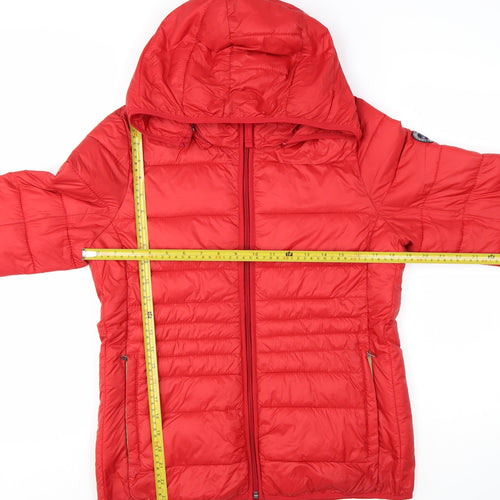 Abercrombie & Fitch Womens Red Hooded Puffer Jacket M Wind Resistant