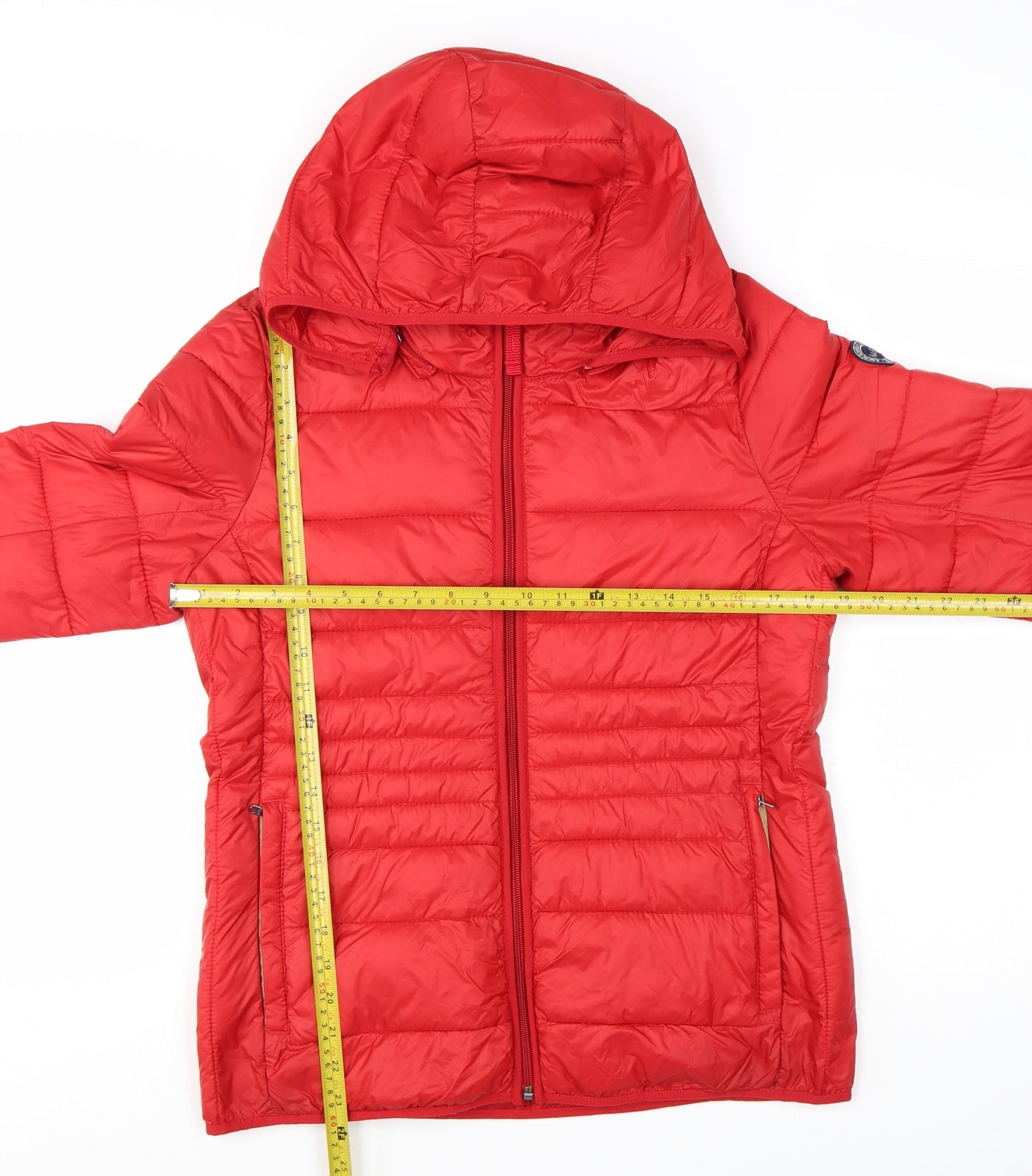 Abercrombie & Fitch Womens Red Hooded Puffer Jacket M Wind Resistant