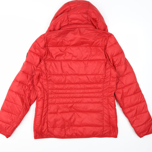 Abercrombie & Fitch Womens Red Hooded Puffer Jacket M Wind Resistant