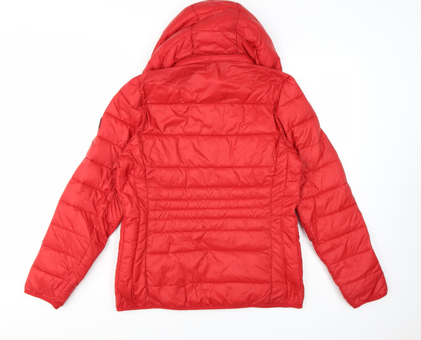 Abercrombie & Fitch Womens Red Hooded Puffer Jacket M Wind Resistant