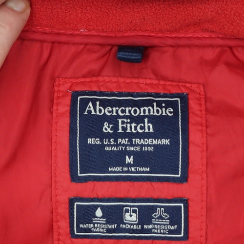 Abercrombie & Fitch Womens Red Hooded Puffer Jacket M Wind Resistant