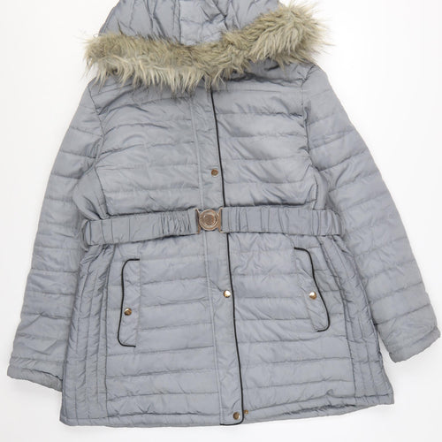 Ellie B Women’s Grey Plus Size 20 Puffer Coat with Faux Fur Hood