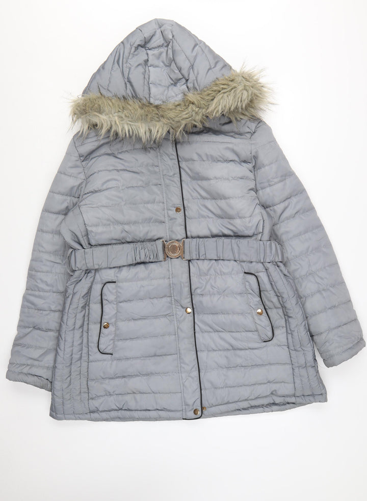Ellie B Women’s Grey Plus Size 20 Puffer Coat with Faux Fur Hood