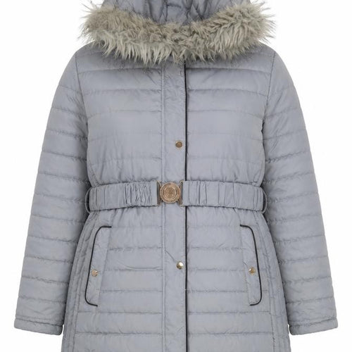 Ellie B Women’s Grey Plus Size 20 Puffer Coat with Faux Fur Hood