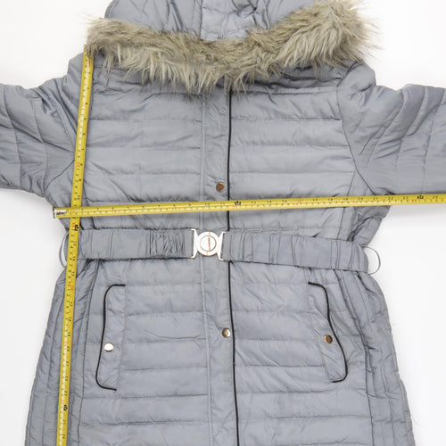 Ellie B Women’s Grey Plus Size 20 Puffer Coat with Faux Fur Hood