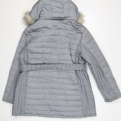 Ellie B Women’s Grey Plus Size 20 Puffer Coat with Faux Fur Hood