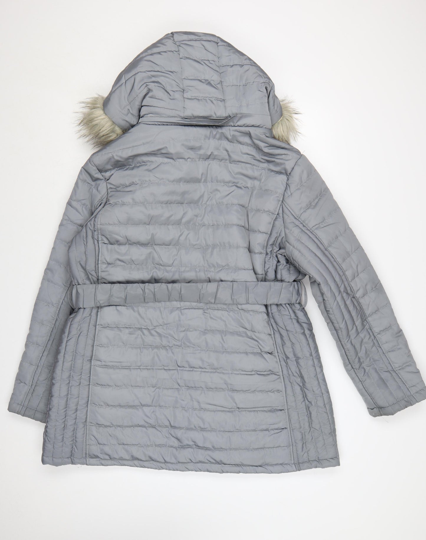 Ellie B Women’s Grey Plus Size 20 Puffer Coat with Faux Fur Hood