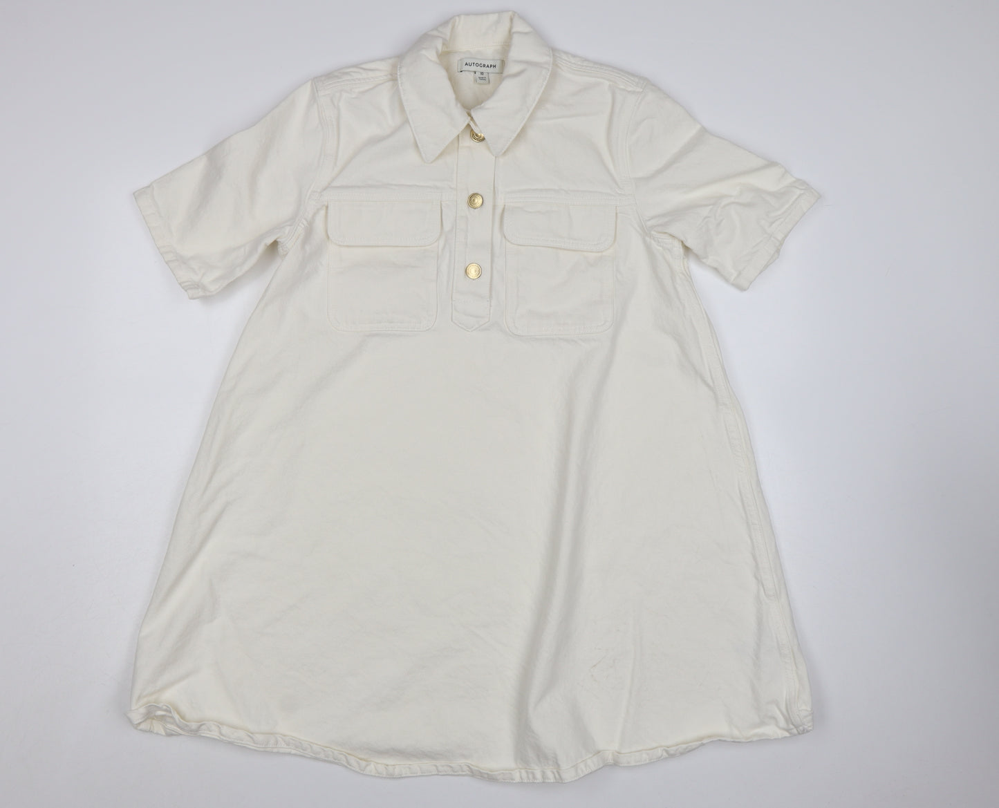 Marks and Spencer Women Ivory Short Sleeve Shirt Dress Size 10