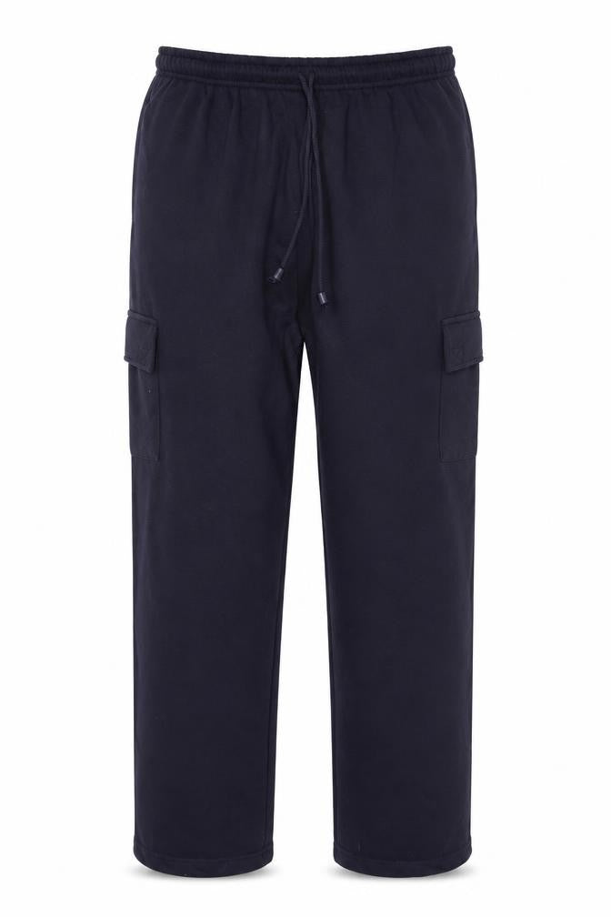 Front view of Pegasus men’s black xl cargo fleece trousers with pockets