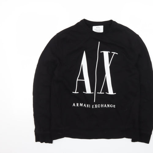 Armani Exchange Mens Black Small Pullover Sweatshirt with Logo Print