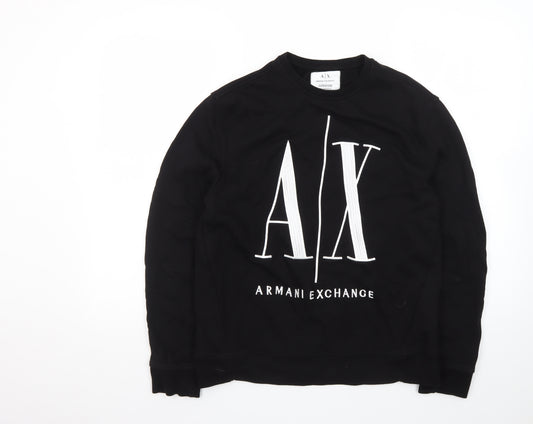 Armani Exchange Mens Black Small Pullover Sweatshirt with Logo Print