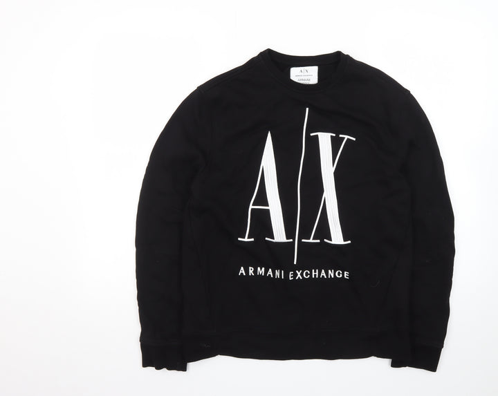Armani Exchange Mens Black Small Pullover Sweatshirt with Logo Print