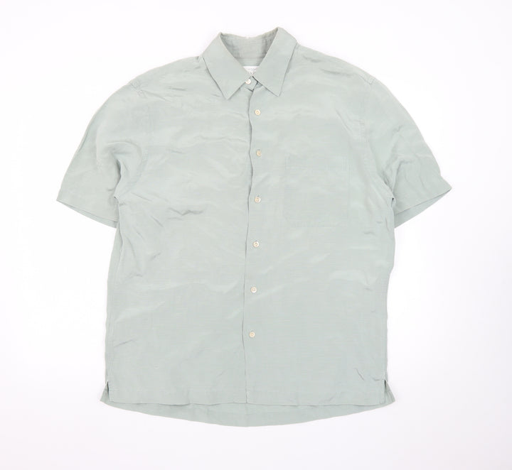 Marks and Spencer Men's Green Short Sleeve Vintage Button-Up Shirt M