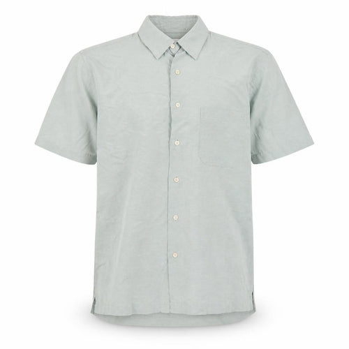 Marks and Spencer Men's Green Short Sleeve Vintage Button-Up Shirt M