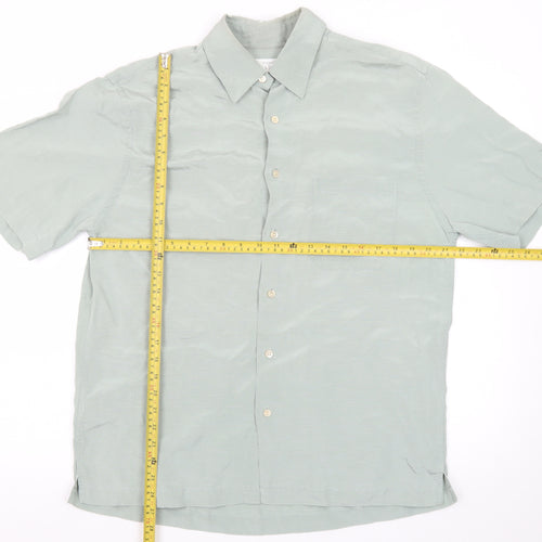 Marks and Spencer Men's Green Short Sleeve Vintage Button-Up Shirt M