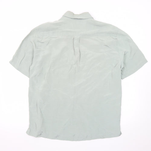 Marks and Spencer Men's Green Short Sleeve Vintage Button-Up Shirt M