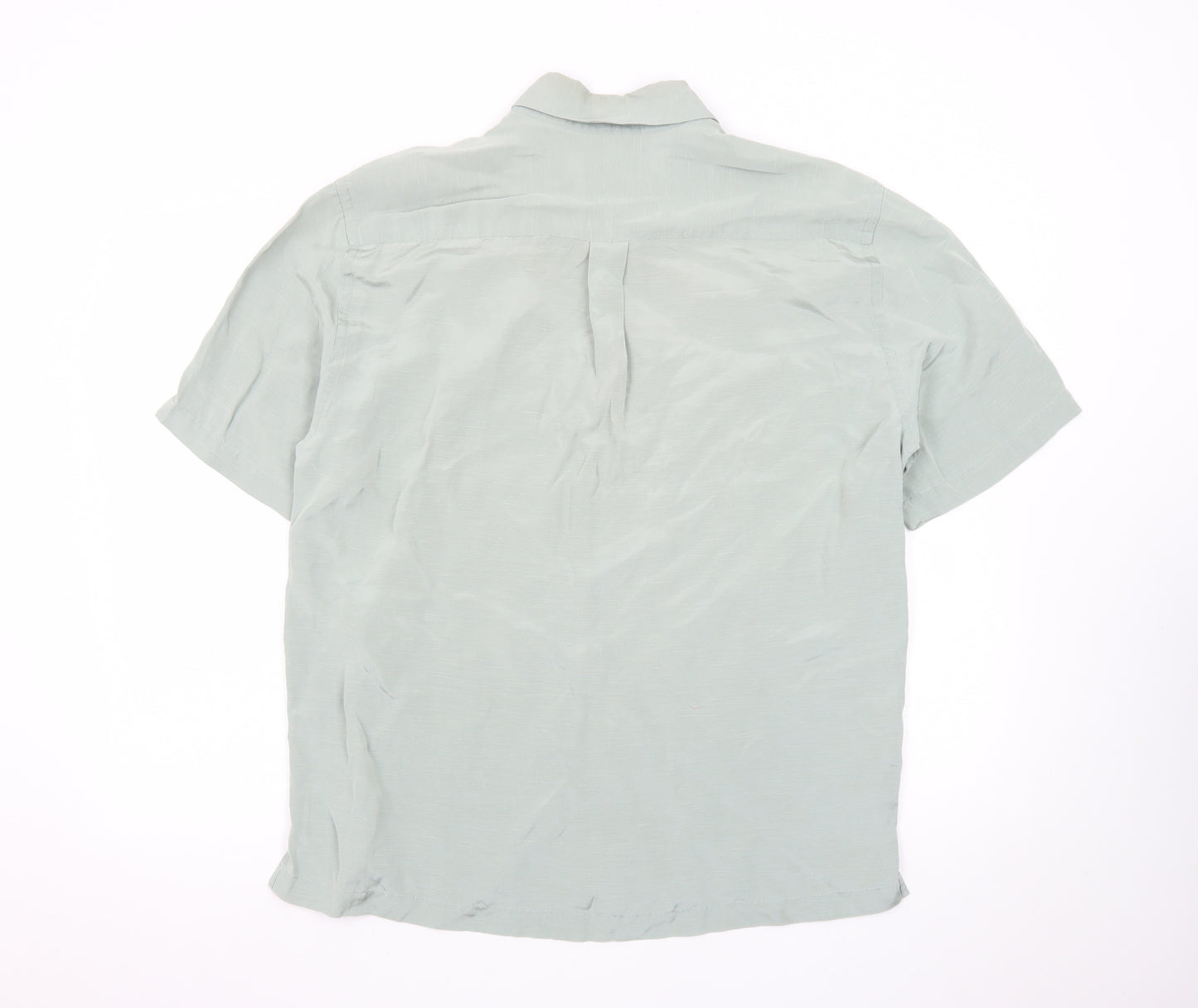 Marks and Spencer Men's Green Short Sleeve Vintage Button-Up Shirt M