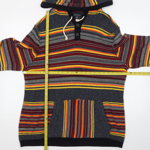 American Eagle Men's Multicoloured Striped Henley Hoodie L