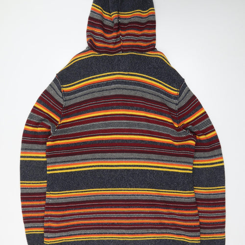 American Eagle Men's Multicoloured Striped Henley Hoodie L