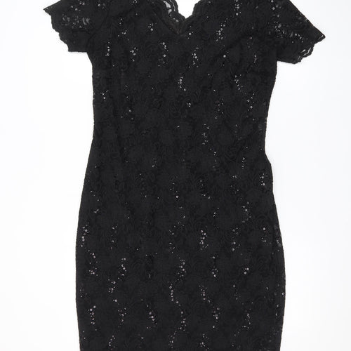 George Women Black Lace Sequin Bodycon Knee Length Dress Size 16