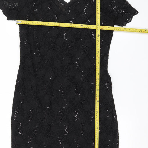 George Women Black Lace Sequin Bodycon Knee Length Dress Size 16